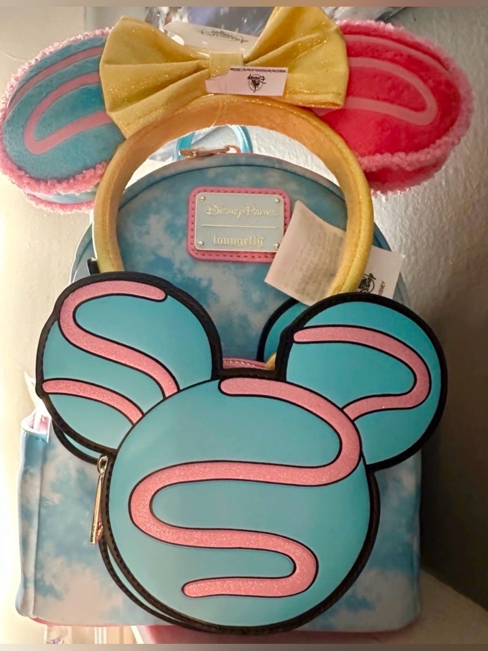 Disney Parks Eats Macaron Loungefly Mini Backpack + Matching Minnie Ears NWT
